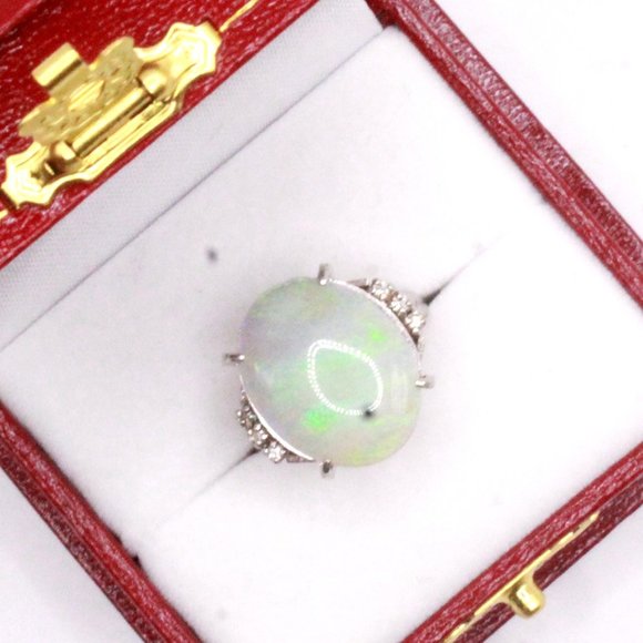 Mid Century Platinum 7 CTW Opal Diamond Ring - Picture 9 of 15